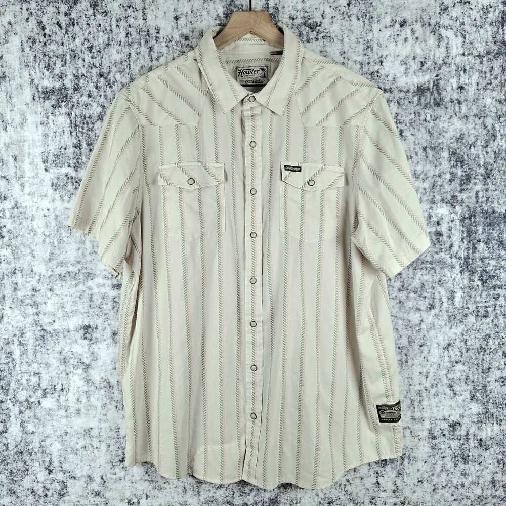 Howler Brothers Toyota Land Cruiser Western Shirt Mens XL Cream Striped